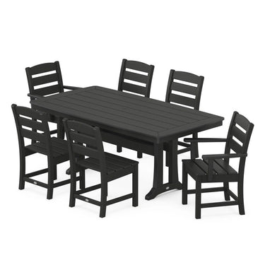 POLYWOOD Lakeside 7-Piece Nautical Trestle Dining Set - Black